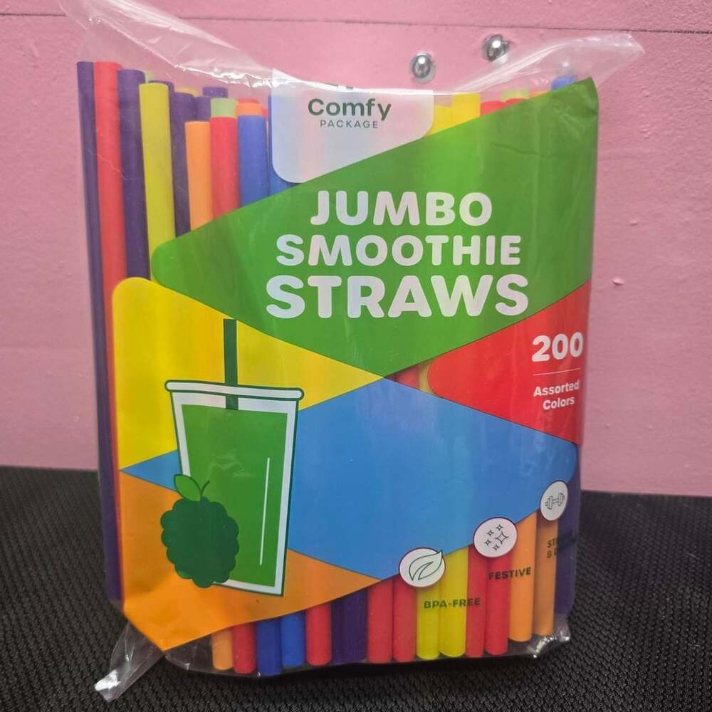 Comfy Package Jumbo Smoothie Straws 200 Count Assorted Colors New
